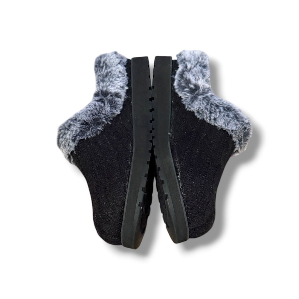 Skechers BOBS Keepsakes Slippers Womens 7 Black Cable Knit Faux Fur Memory Foam - Picture 3 of 8